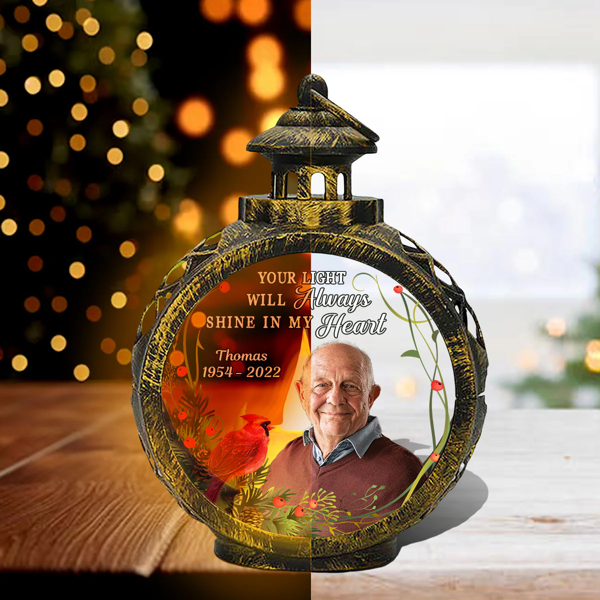 Your Light Will Always Shine In My Heart Memorial Keepsake Photo Upload Personalized Lantern Ornament - Image 5