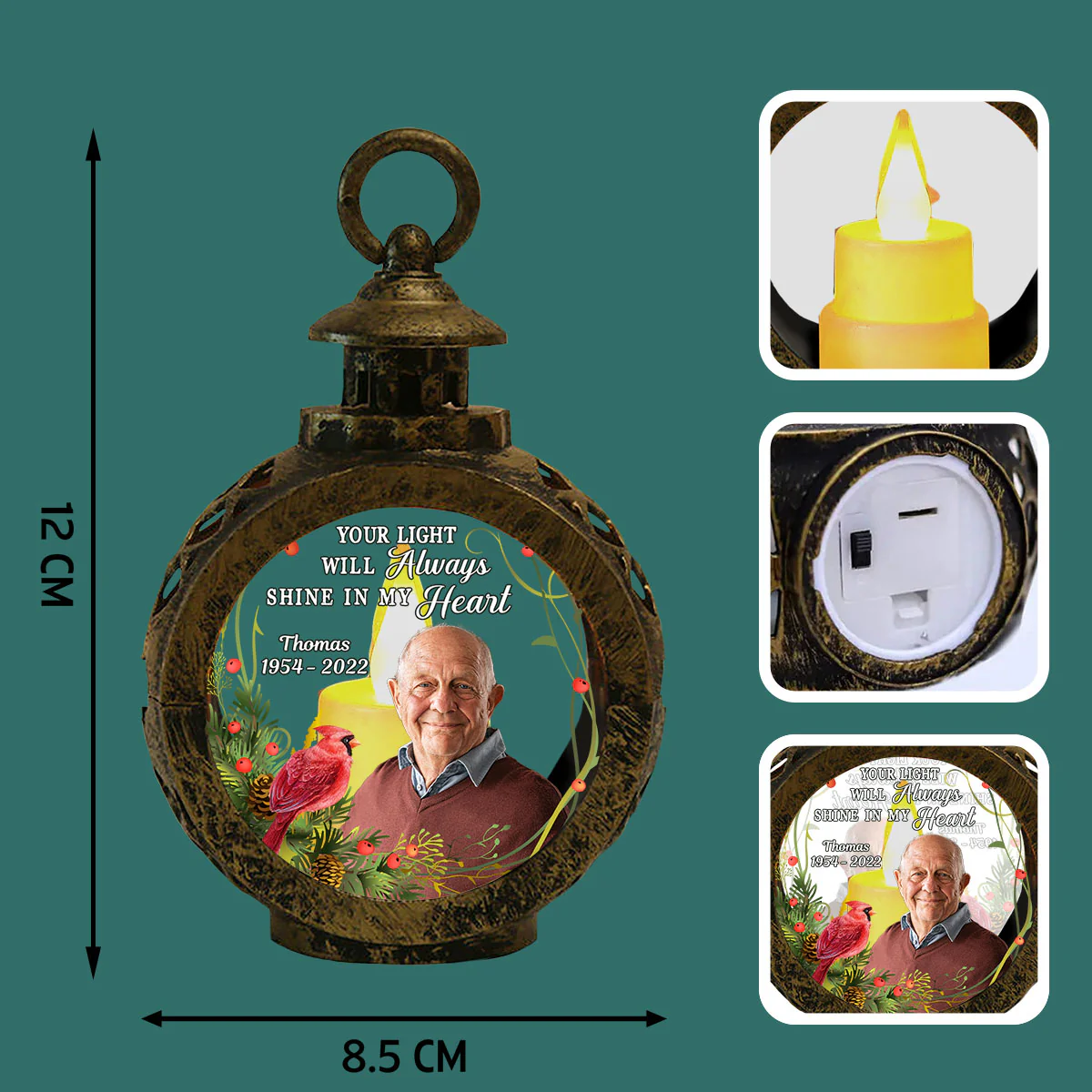 Your Light Will Always Shine In My Heart Memorial Keepsake Photo Upload Personalized Lantern Ornament - Image 7