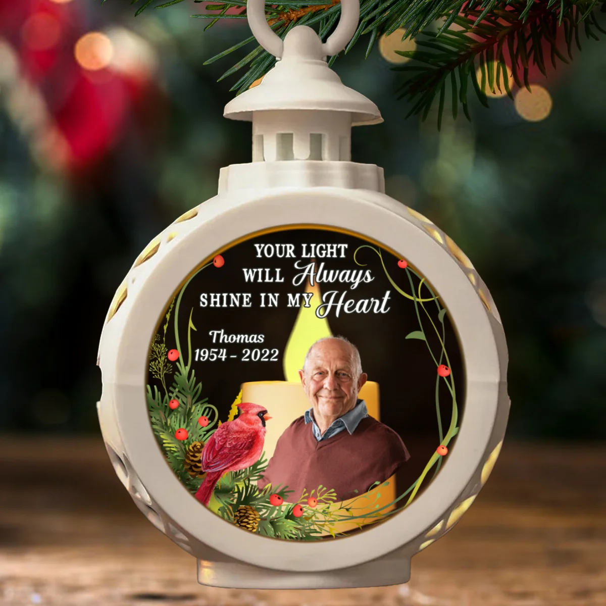 Your Light Will Always Shine In My Heart Memorial Keepsake Photo Upload Personalized Lantern Ornament - Image 9