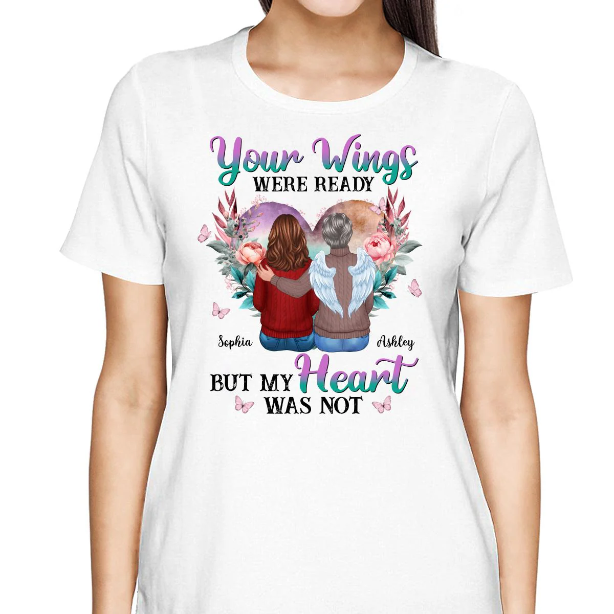 Your Wings Were Ready Heart Flowers Memorial Personalized Shirt - Image 2
