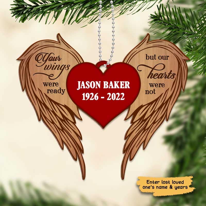 Your Wings Were Ready Memorial Angel Wings Personalized Wooden Ornament - Image 2