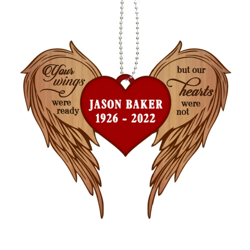 Your Wings Were Ready Memorial Angel Wings Personalized Wooden Ornament - Image 3