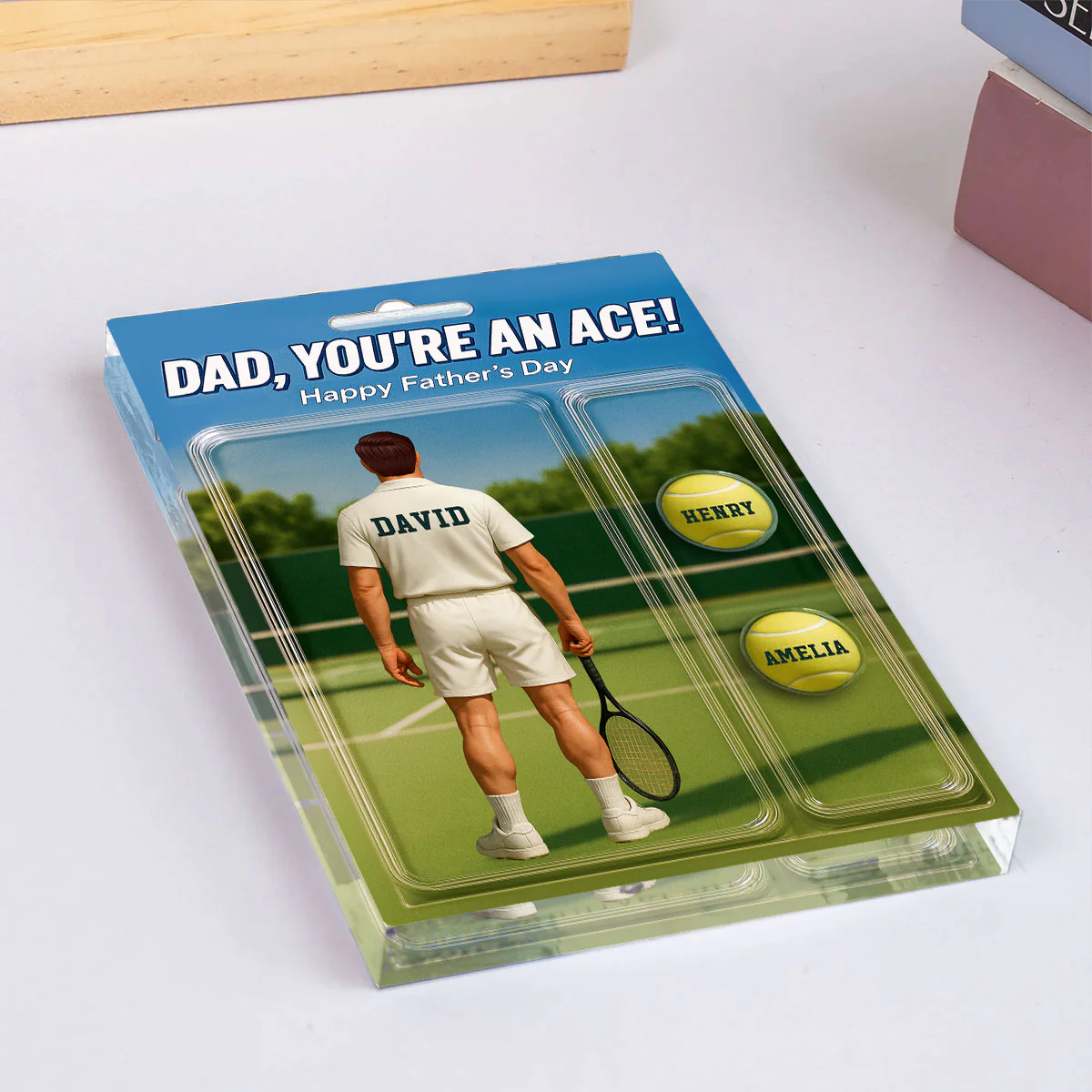 You're An Ace Tennis Dad With Kids' Names Custom Figure Personalized Acrylic Block Plaque, Gift For Him, For Dad - Image 7