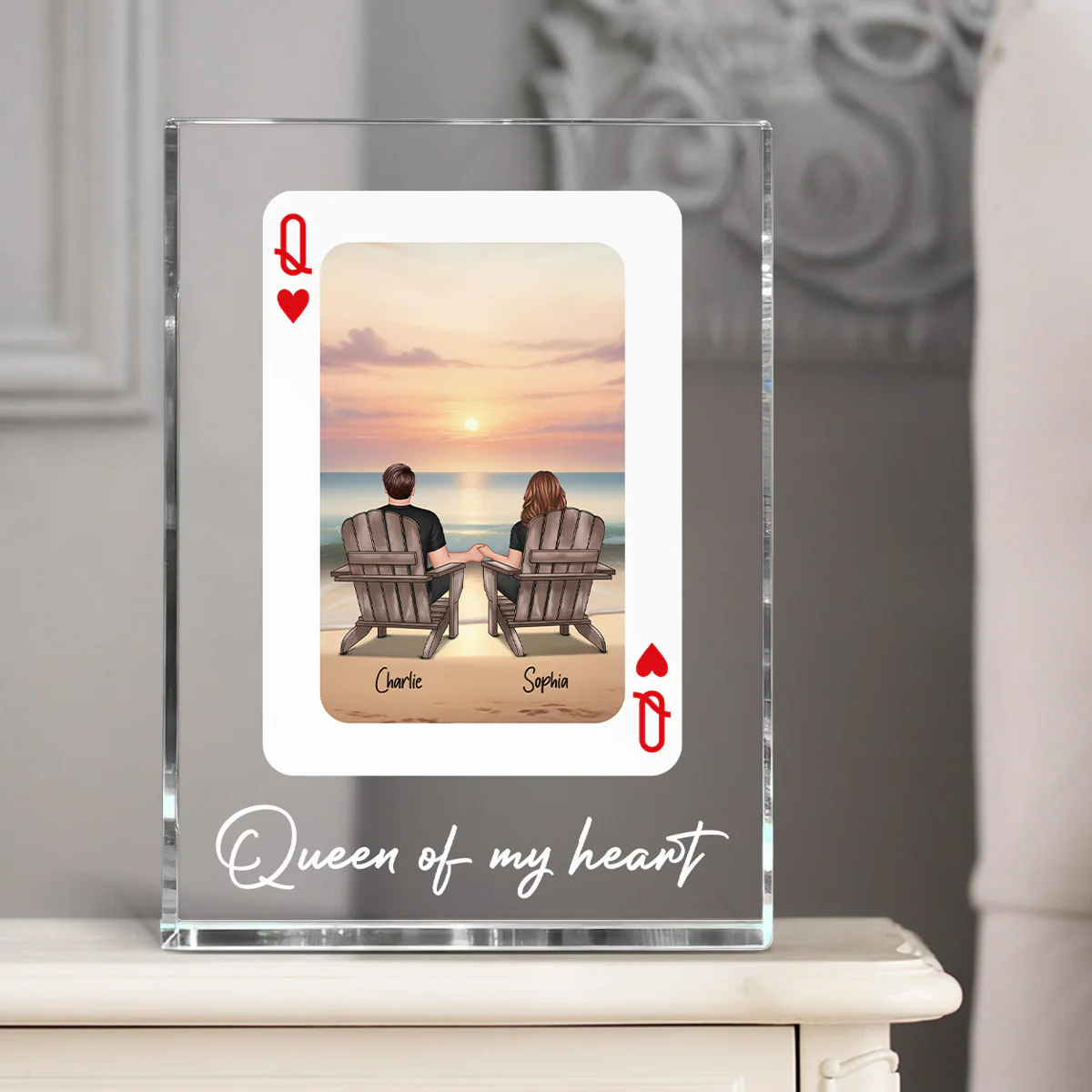 You're King/Queen Of My Heart Couple Sitting At Beach - Personalized Acrylic Block Plaque - Valentine's Day Gift, Anniversary Gift For Him, For Her - Image 3
