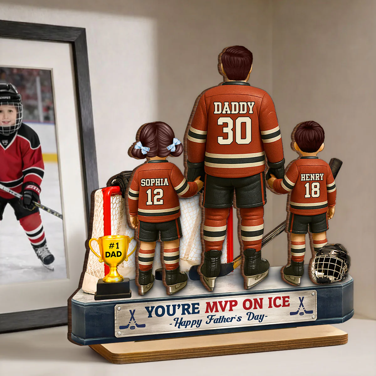 You're MVP On Ice Hockey Dad - Personalized 2-Layered Wooden Plaque - Gift For Hockey Dad, Gift For Husband - Image 3
