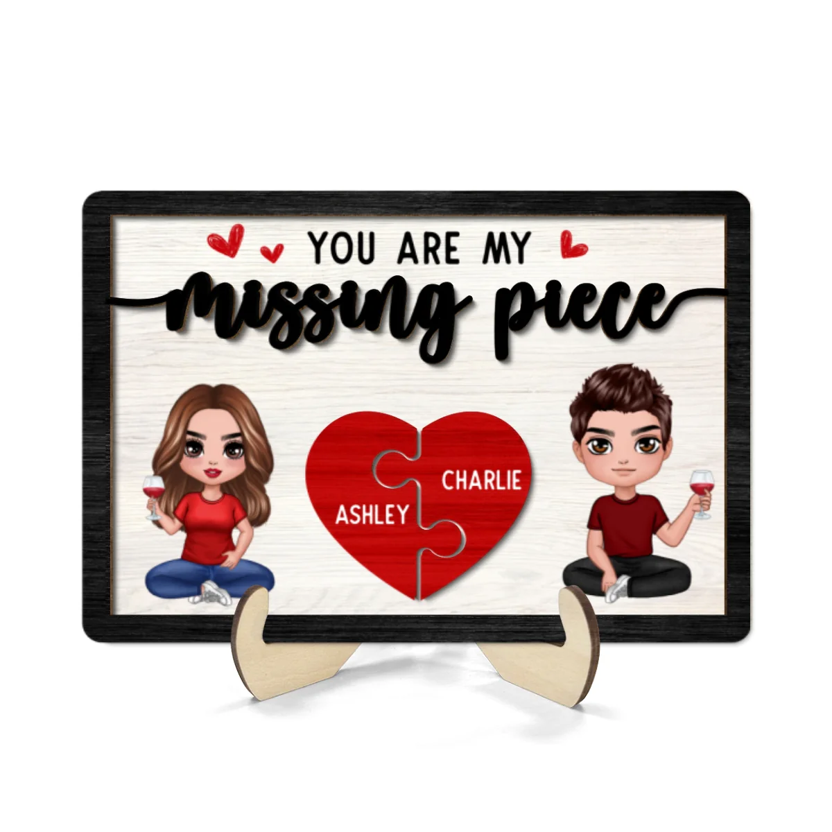 You‘re My Missing Piece Doll Couple Sitting Valentine’s Day Gift For Him For Her Personalized 2-Layer Wooden Plaque - Image 8