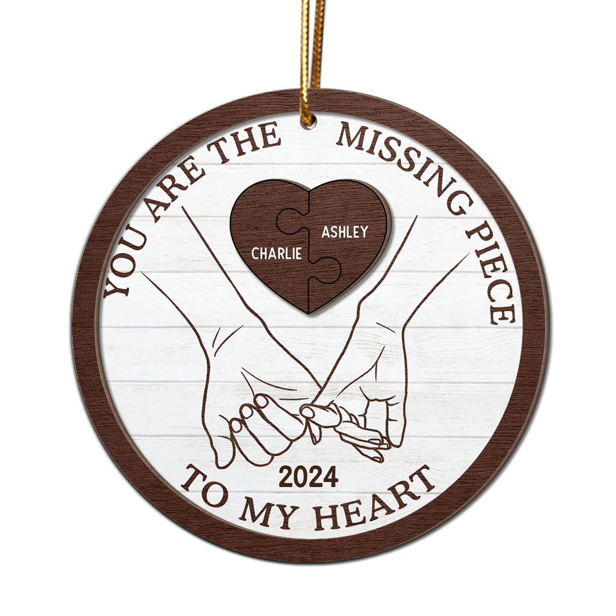 You're My Missing Piece Hand In Hand Couple Christmas Personalized 2-Layer Wooden Ornament, Christmas Gift For Him, For Her - Image 2