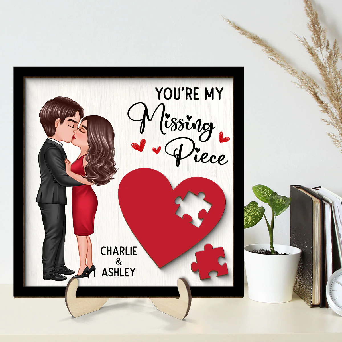 You're My Missing Piece Red Heart Gift For Him For Her Personalized 2-layer Wooden Plaque - Image 2