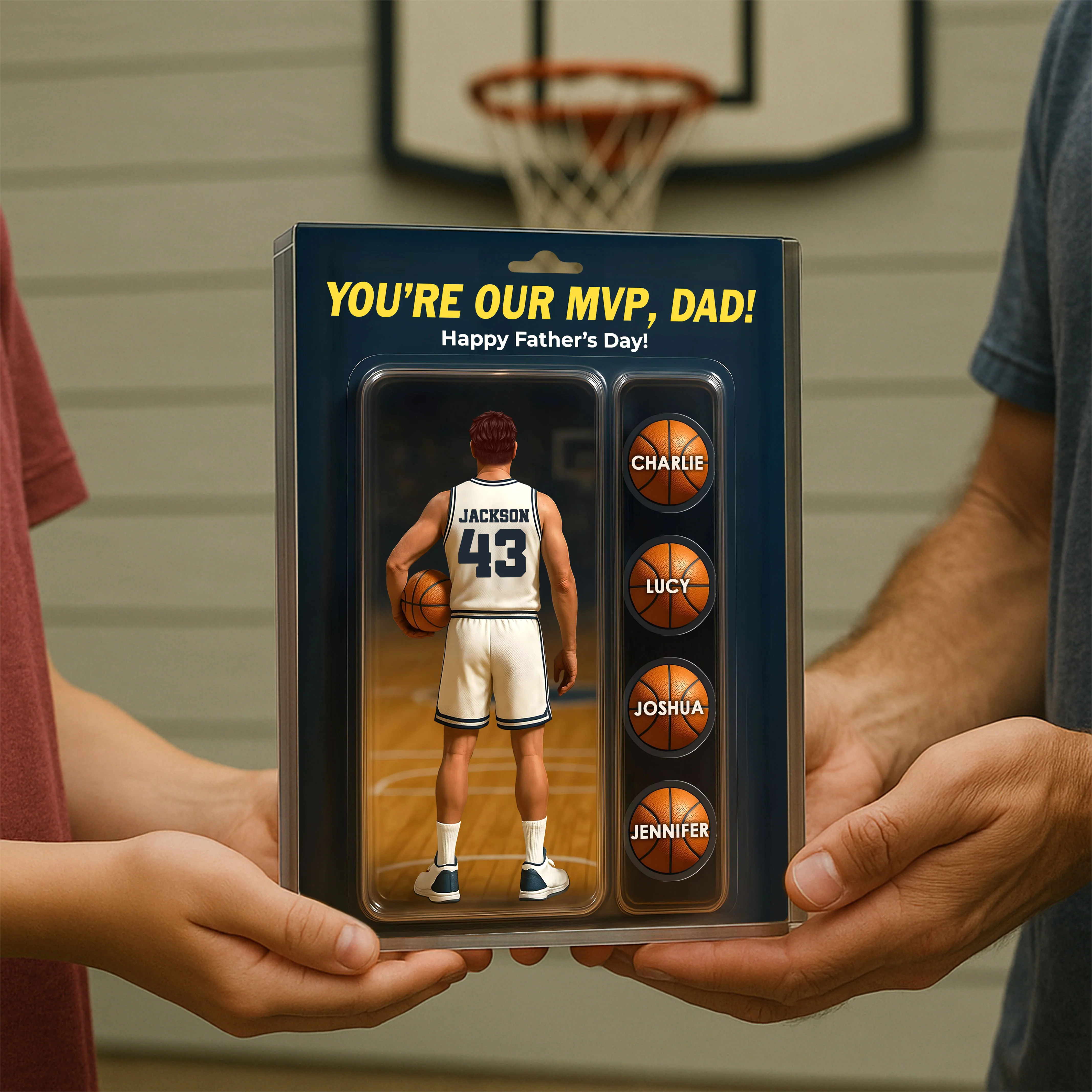 You're My MVP Dad Basketball With Kids' Names Custom Figure Personalized Acrylic Block Plaque, Perfect  Gift For Him, For Basketball Dad - Image 4