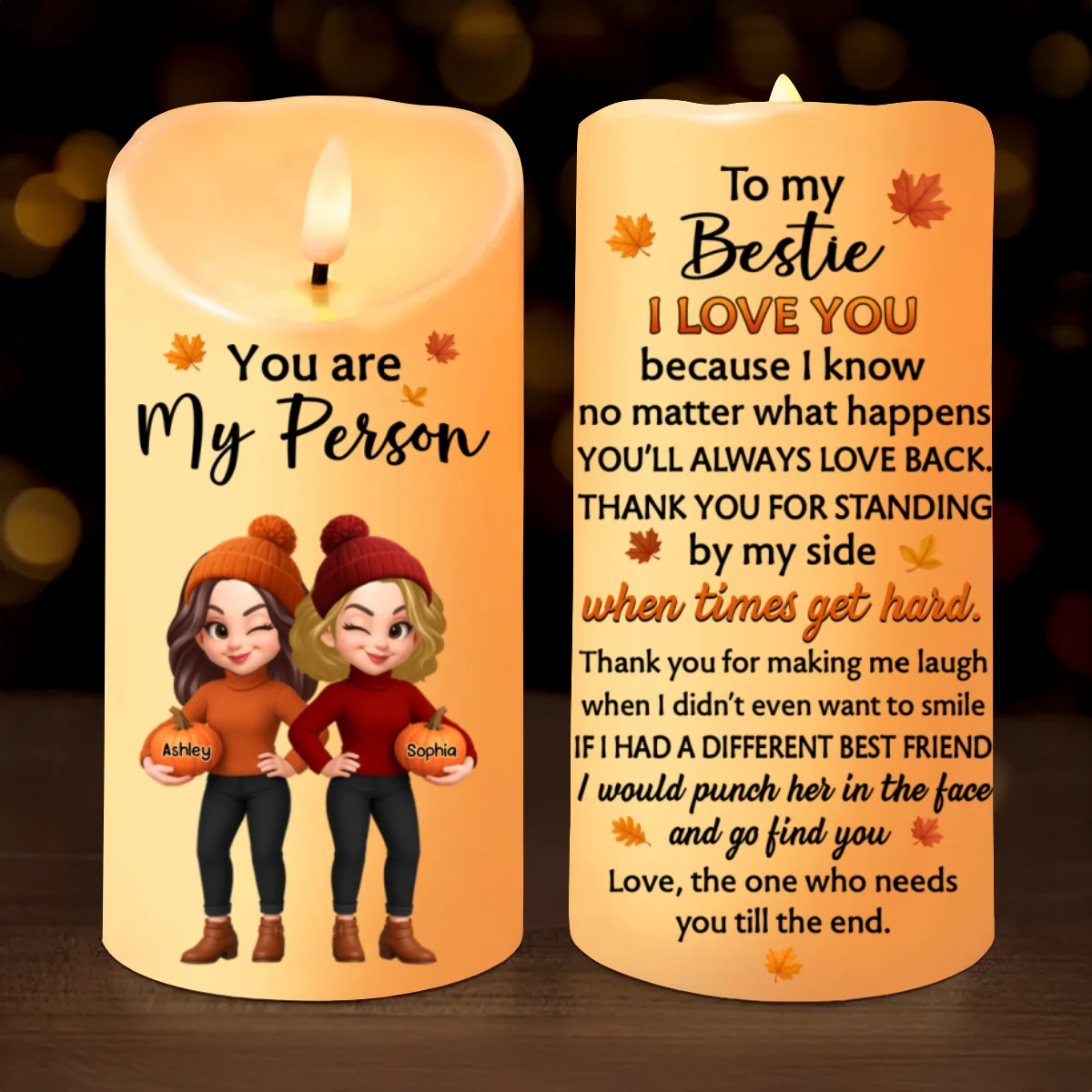 You're My Person Fall Season Besties Sisters Personalized LED Candle - Image 9