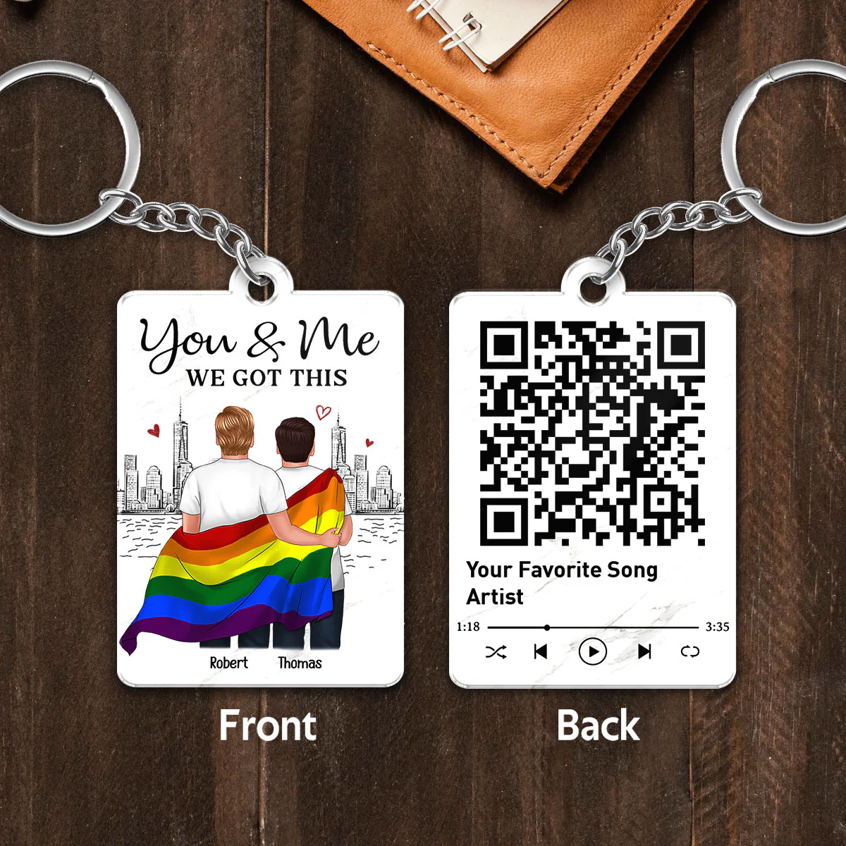 You're My Rainbow LGBT Couple Favorite Song QR Code Personalized Acrylic Keychain - Image 3