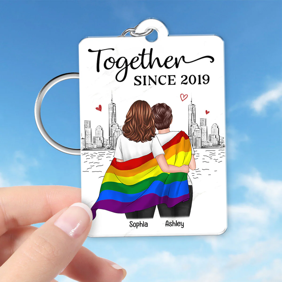 You're My Rainbow LGBT Couple Favorite Song QR Code Personalized Acrylic Keychain - Image 4