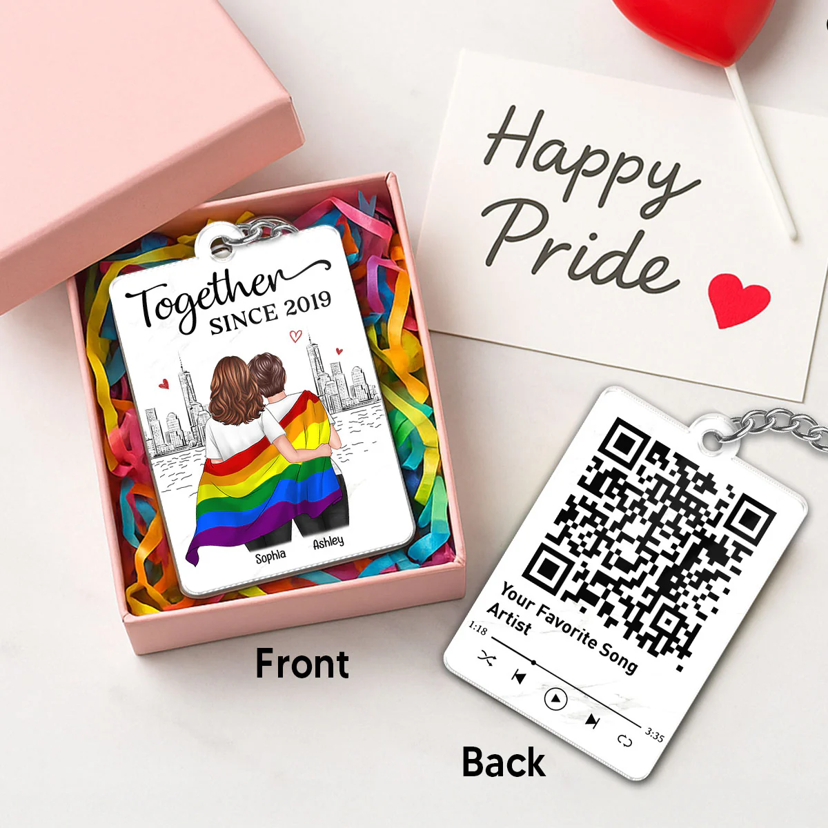 You're My Rainbow LGBT Couple Favorite Song QR Code Personalized Acrylic Keychain - Image 7