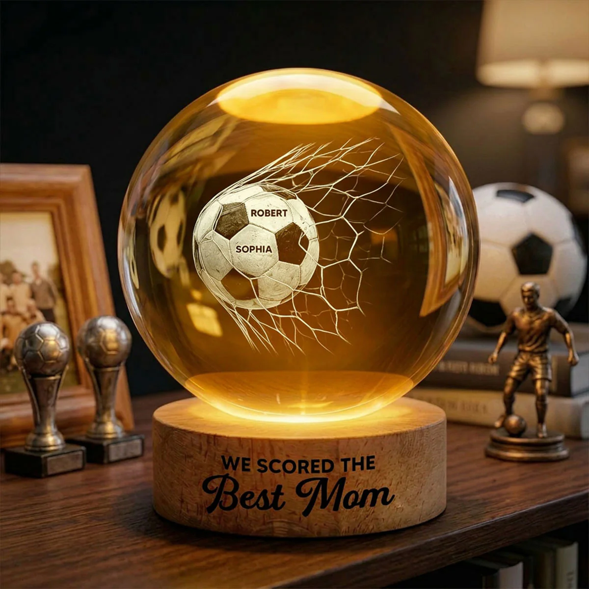 You're Our Best Goal Soccer Mom - Personalized Crystal Ball LED Night Light - Gift For Soccer Mom - Image 3