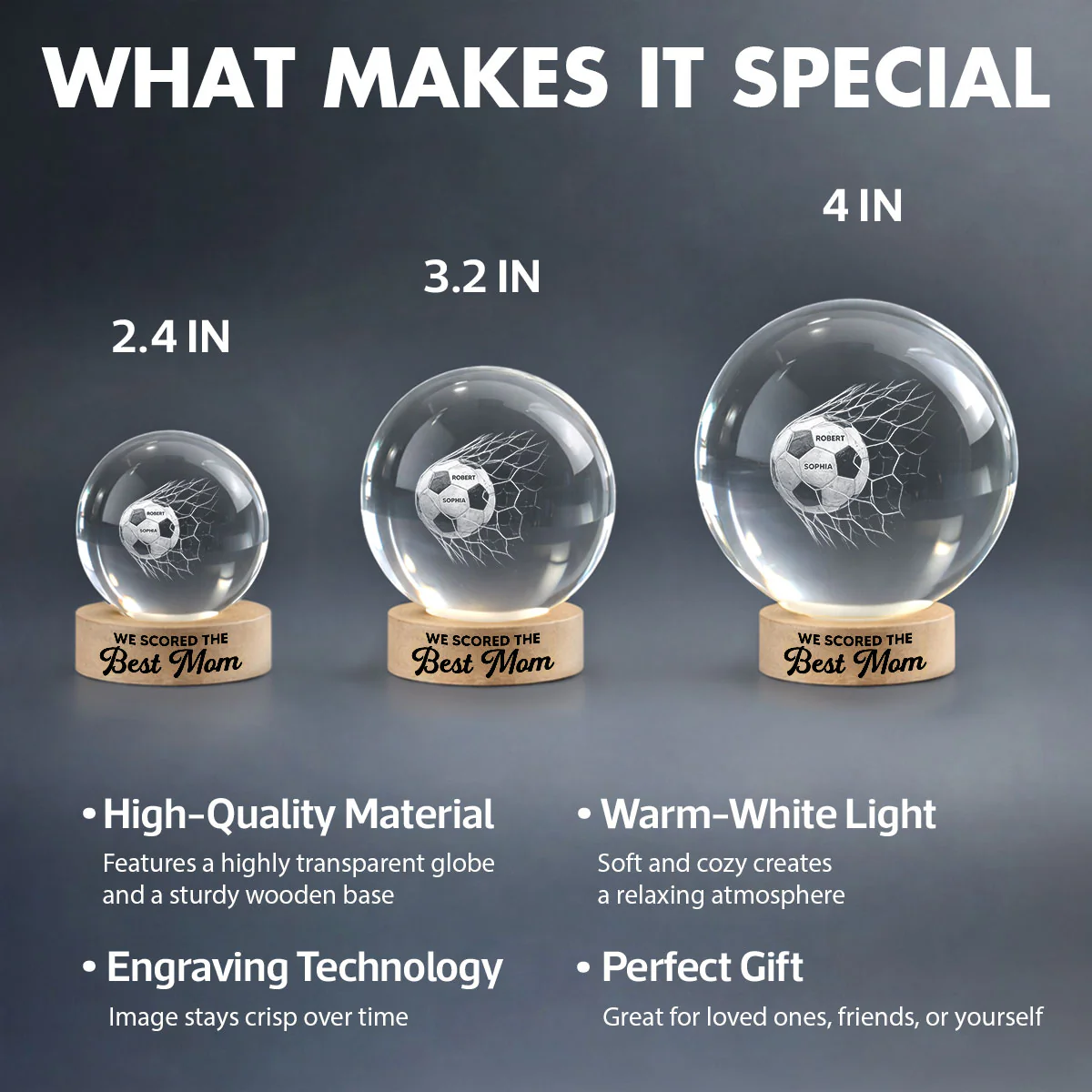 You're Our Best Goal Soccer Mom - Personalized Crystal Ball LED Night Light - Gift For Soccer Mom - Image 4