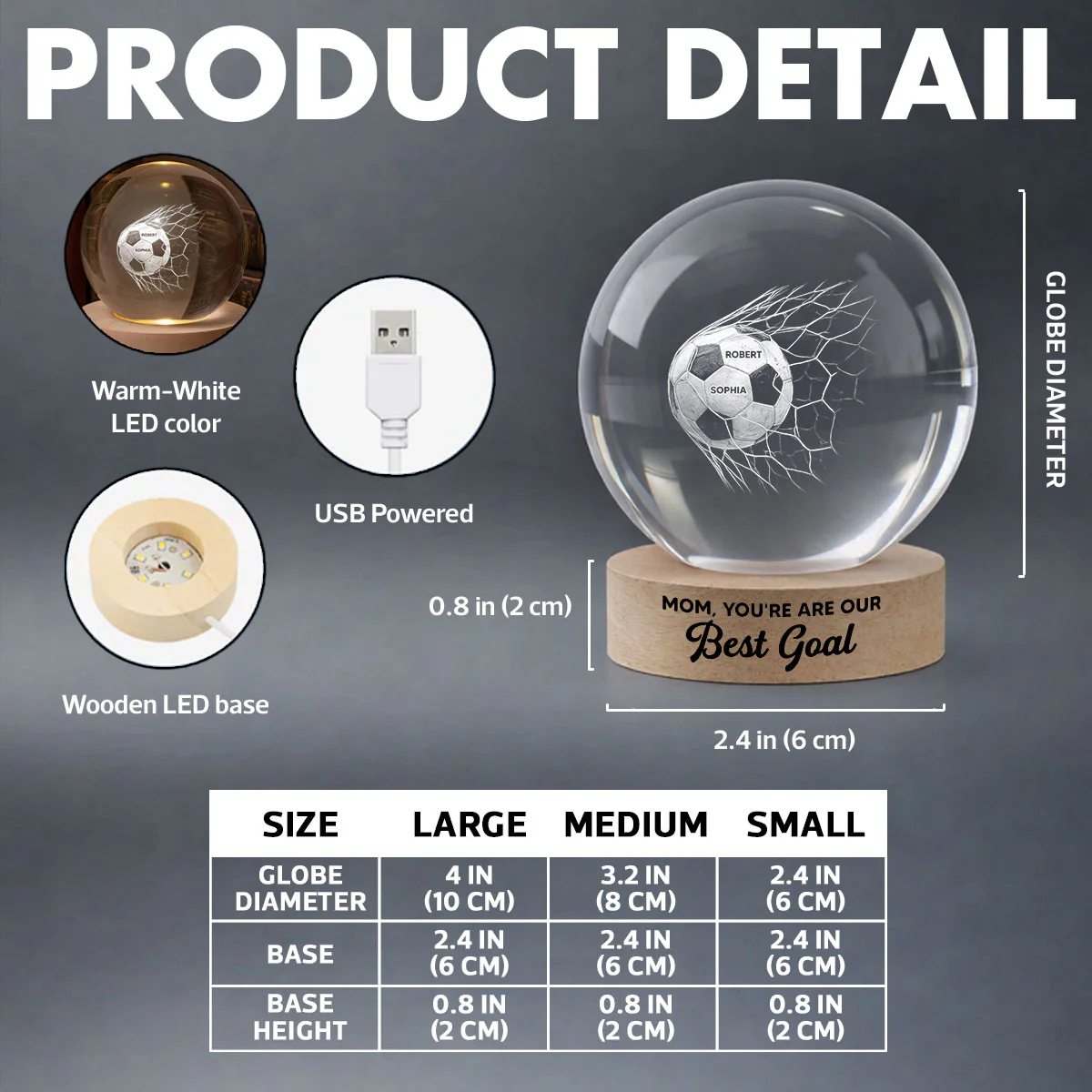 You're Our Best Goal Soccer Mom - Personalized Crystal Ball LED Night Light - Gift For Soccer Mom - Image 5