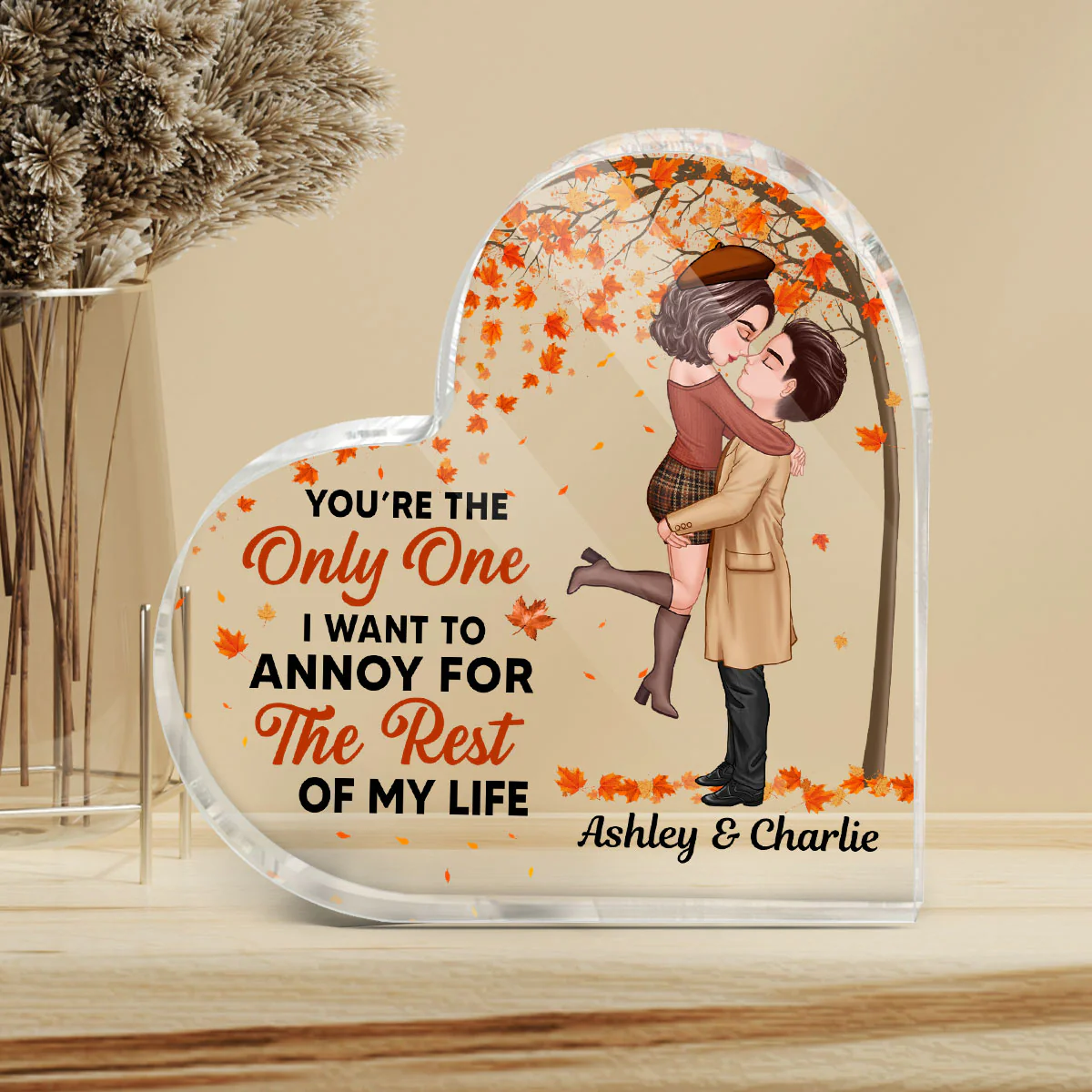 You‘re The Only One I Want To Annoy Couple Kissing Under Tree Personalized Heart Acrylic Plaque - Image 3