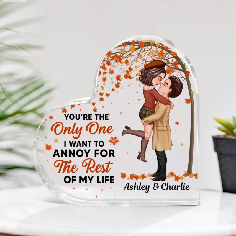 You‘re The Only One I Want To Annoy Couple Kissing Under Tree Personalized Heart Acrylic Plaque - Image 4