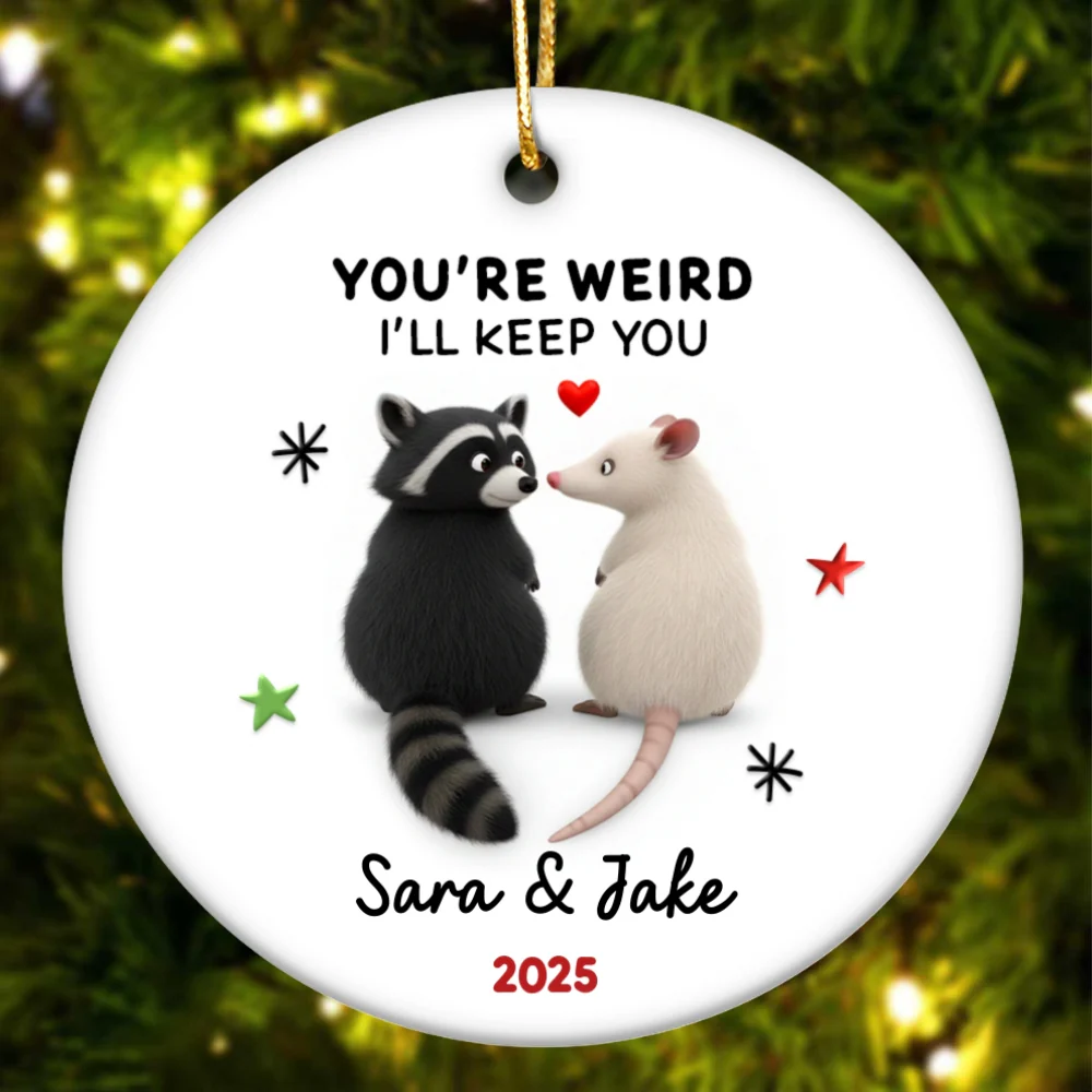 You're Weird, I'll Keep You Funny Raccoon Couple - Personalized Ceramic Ornament - Christmas Gift for her, Gift for him - Image 10
