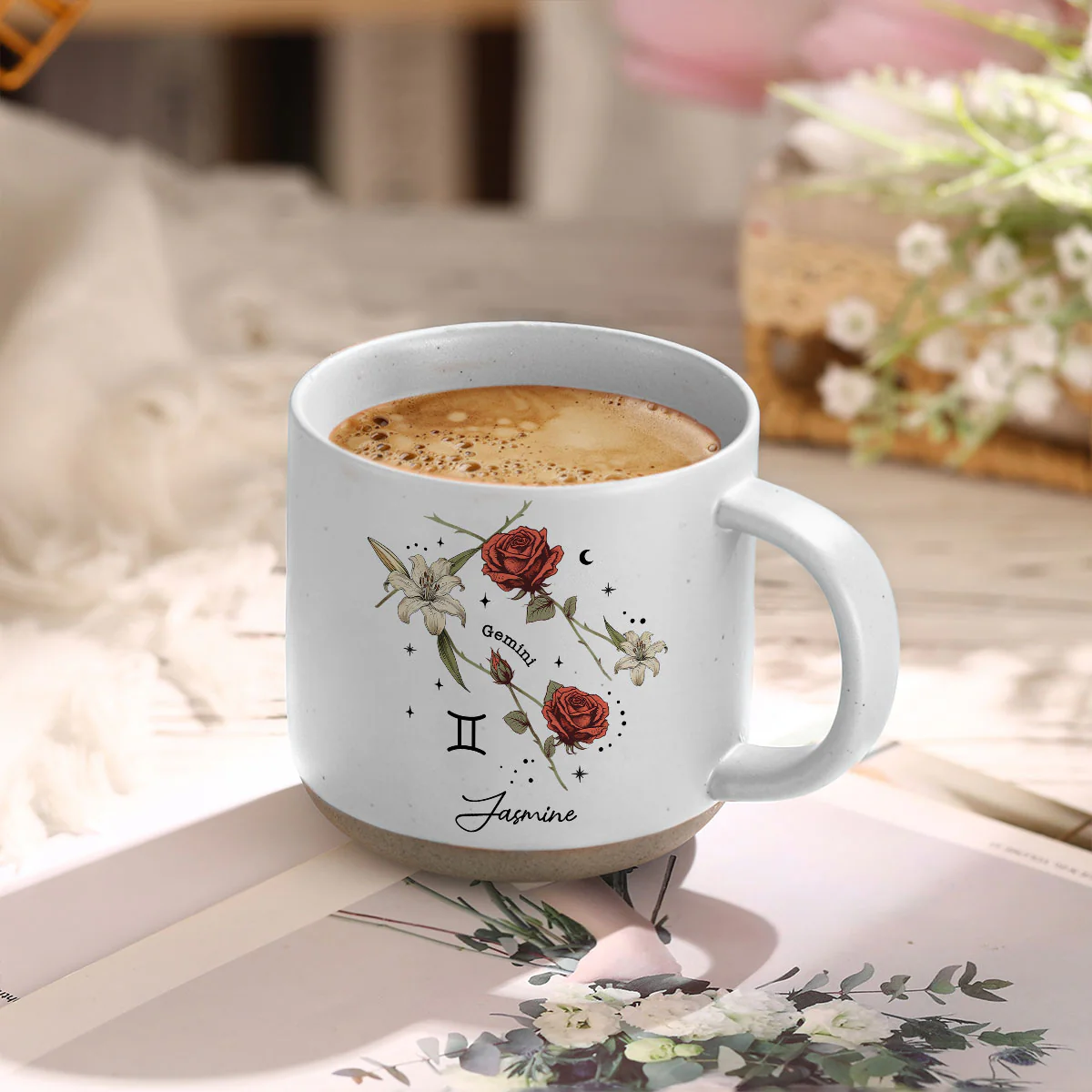 Zodiac Floral Star Constellation Birth Month Flower Personalized Pottery Mug, Best Friend Mug, Birthday Mug, Birth Signs, Star Signs - Image 2