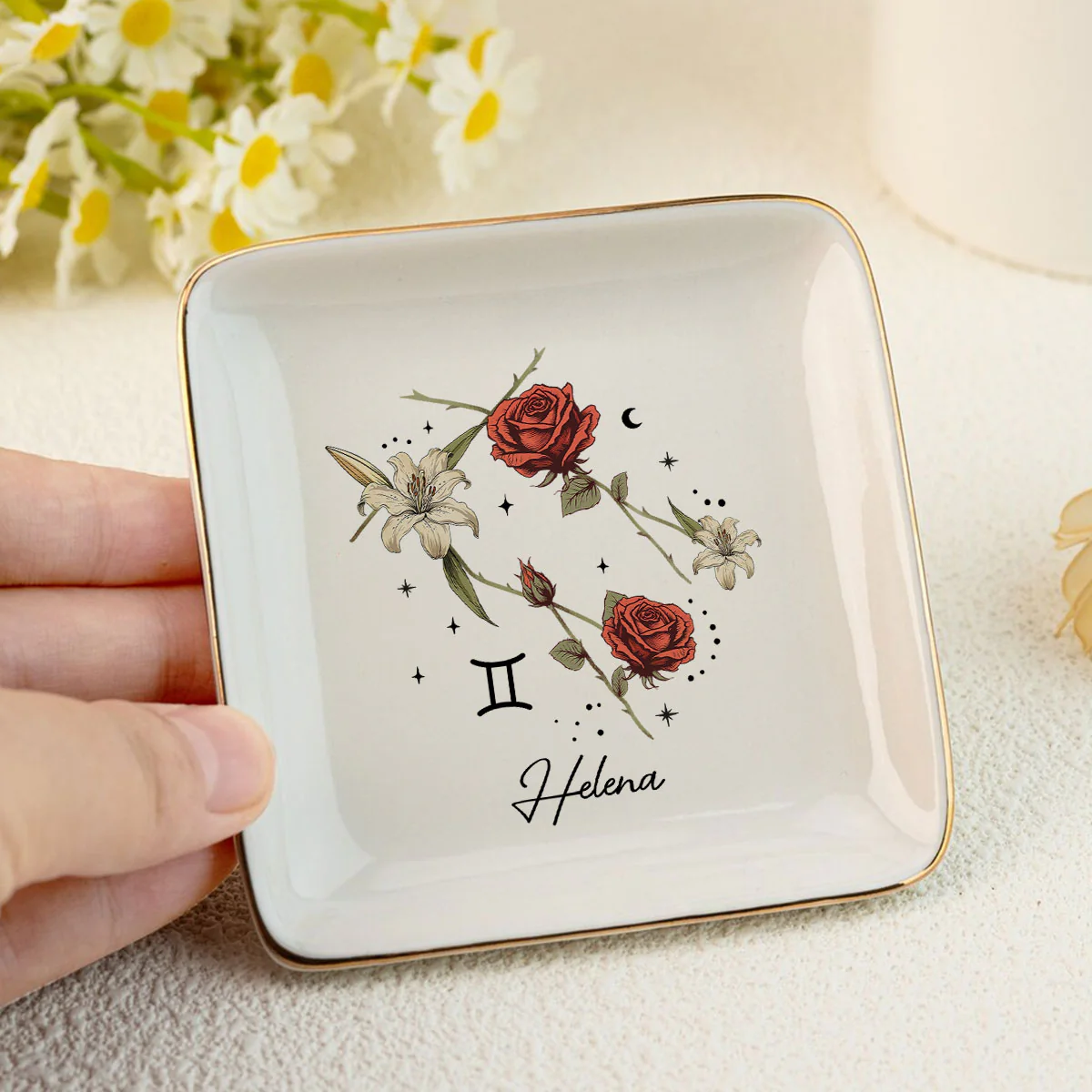 Zodiac Sign Birth Month Flower Personalized Jewelry Dish, Gifts For Friends, Daughter, Birthday Gifts - Image 4