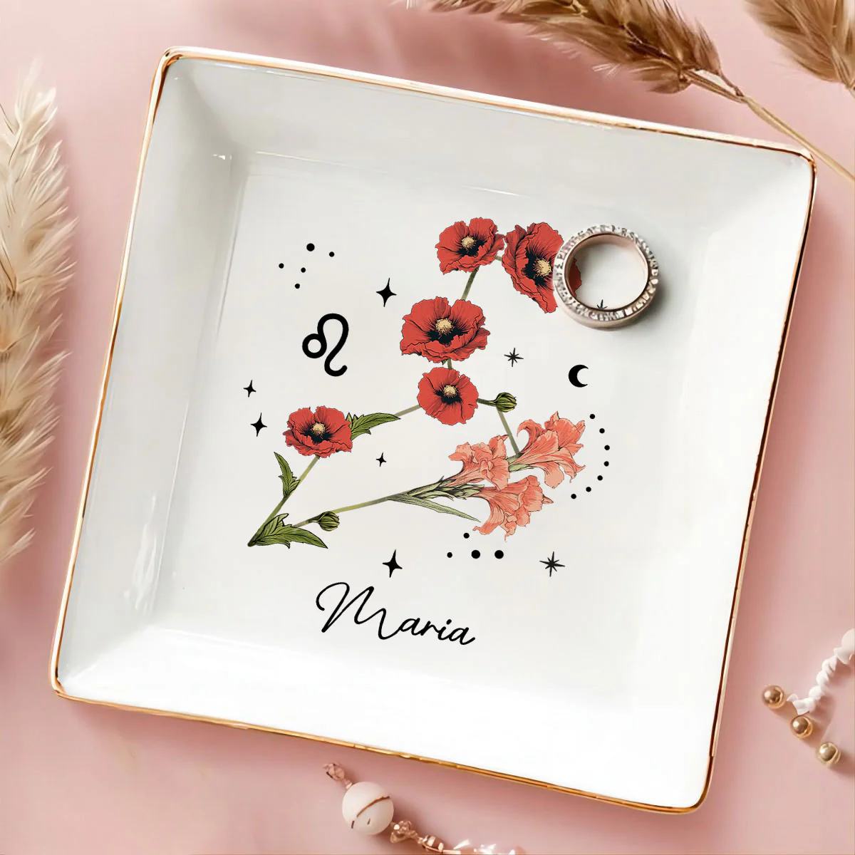Zodiac Sign Birth Month Flower Personalized Jewelry Dish, Gifts For Friends, Daughter, Birthday Gifts - Image 5