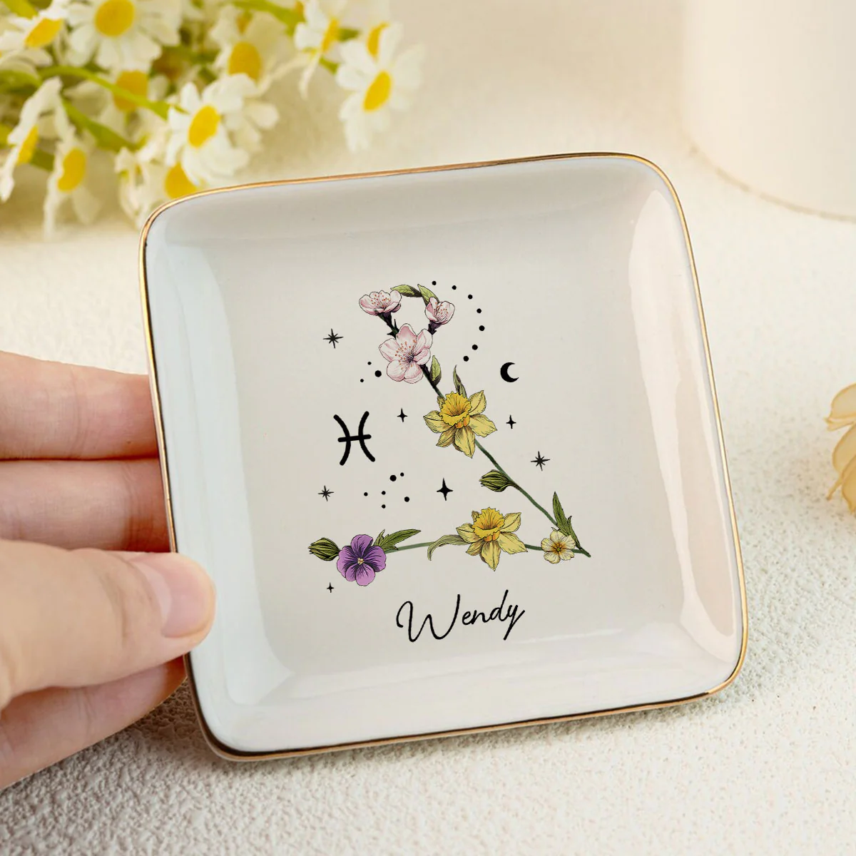 Zodiac Sign Birth Month Flower Personalized Jewelry Dish, Gifts For Friends, Daughter, Birthday Gifts - Image 6
