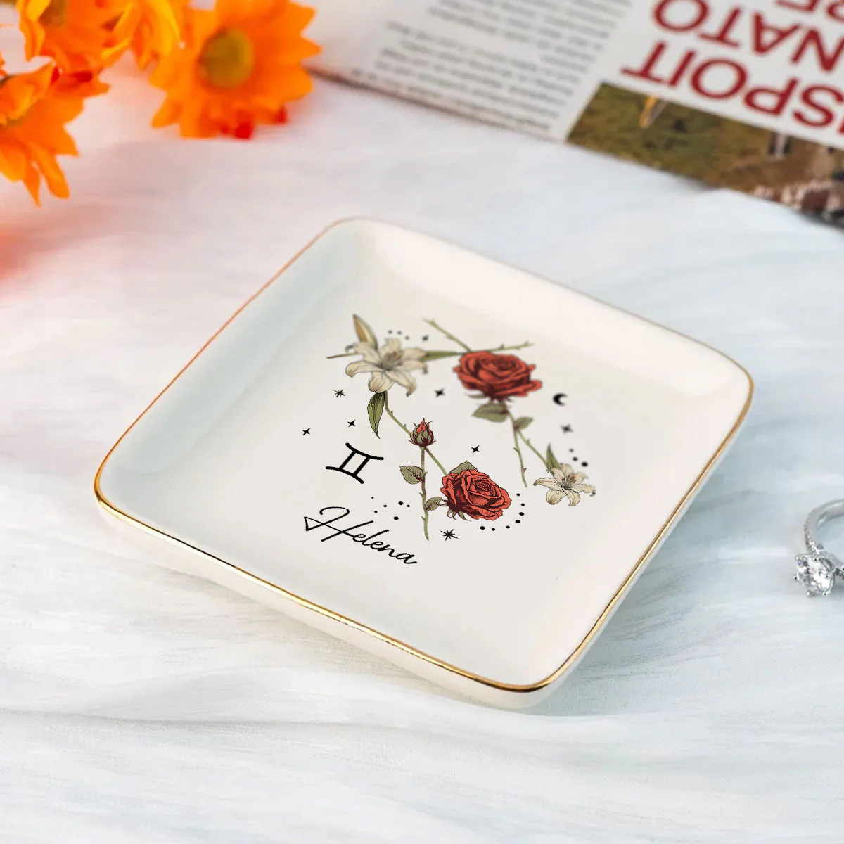 Zodiac Sign Birth Month Flower Personalized Jewelry Dish, Gifts For Friends, Daughter, Birthday Gifts - Image 8