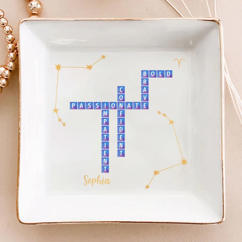 Zodiac Sign Crossword Astrological Personalized Jewelry Dish, Gifts For Friends, Daughter Birthday Gifts - Image 12