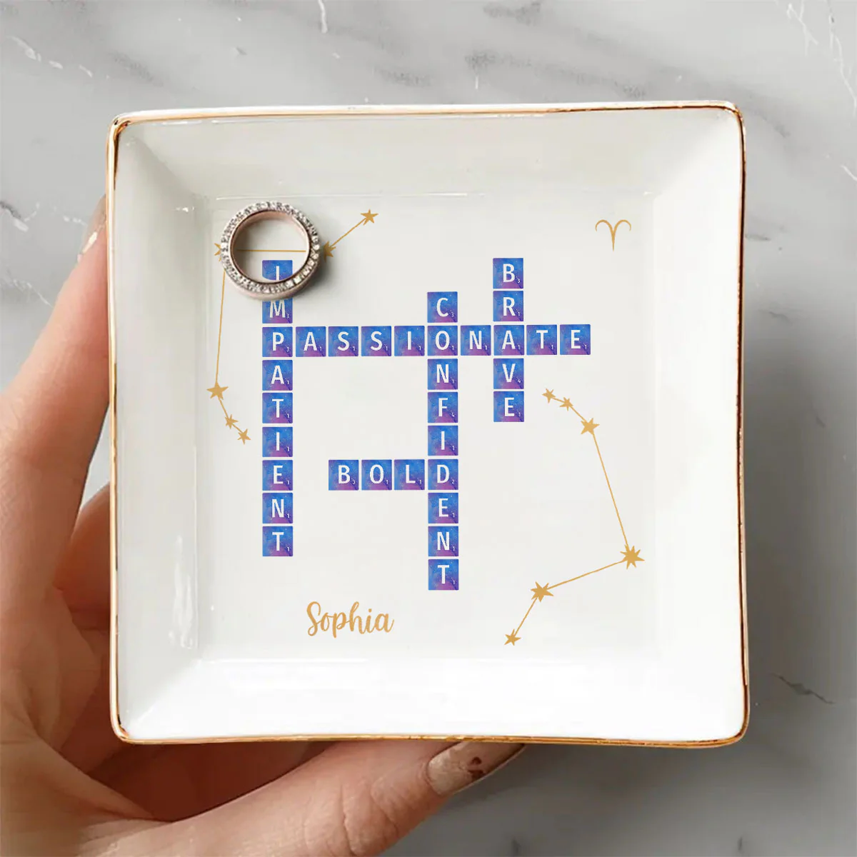 Zodiac Sign Crossword Astrological Personalized Jewelry Dish, Gifts For Friends, Daughter Birthday Gifts - Image 2