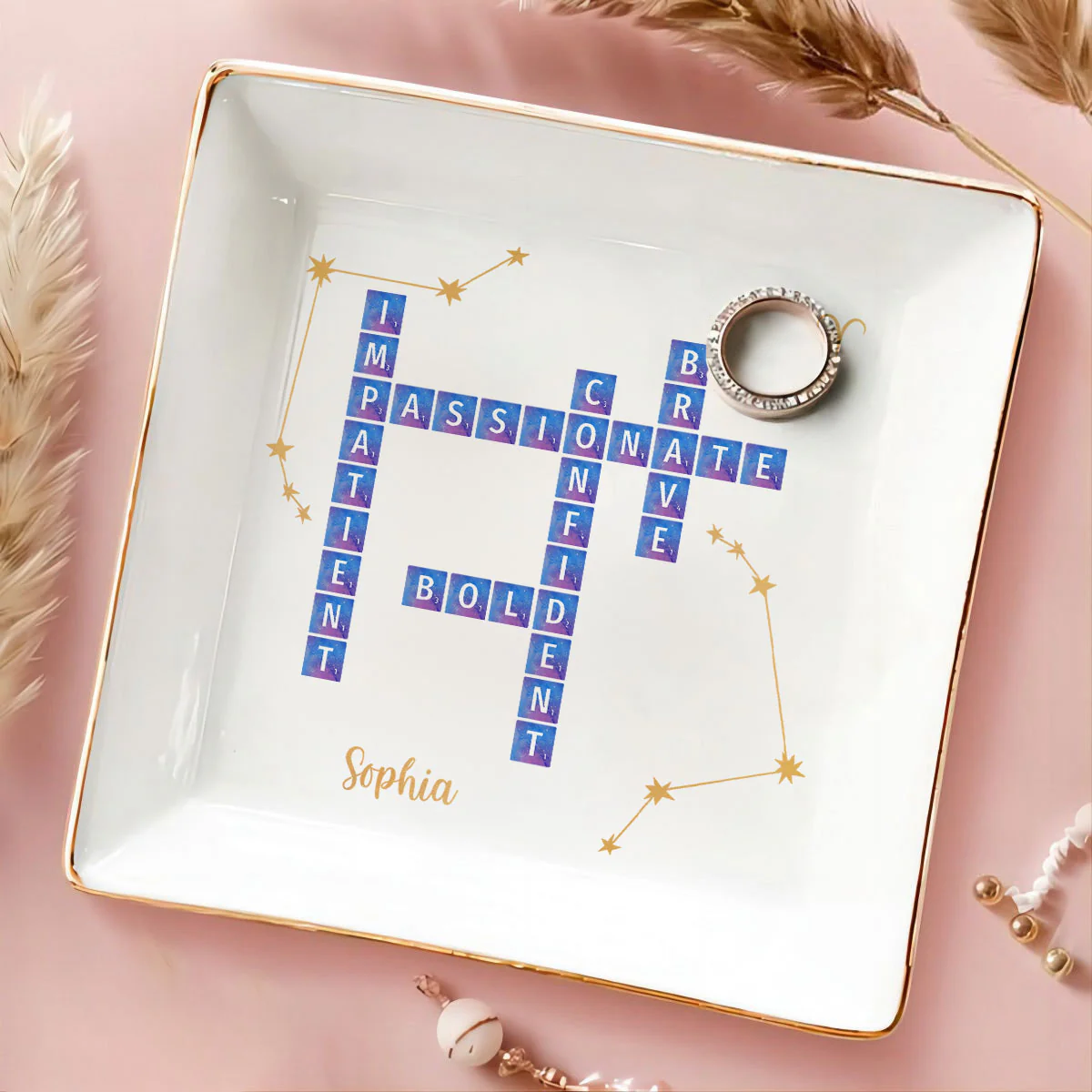 Zodiac Sign Crossword Astrological Personalized Jewelry Dish, Gifts For Friends, Daughter Birthday Gifts - Image 3