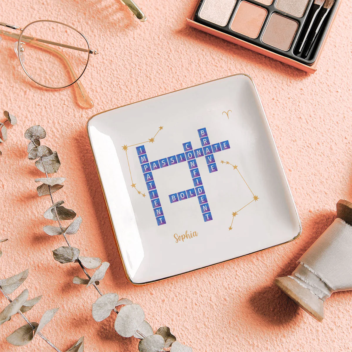 Zodiac Sign Crossword Astrological Personalized Jewelry Dish, Gifts For Friends, Daughter Birthday Gifts - Image 4