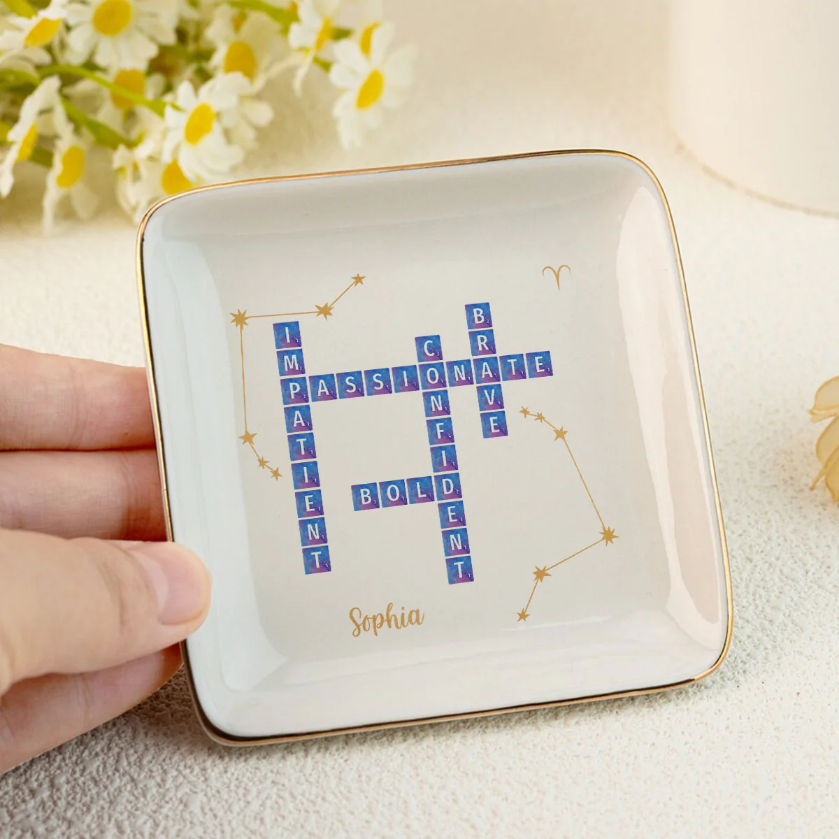Zodiac Sign Crossword Astrological Personalized Jewelry Dish, Gifts For Friends, Daughter Birthday Gifts - Image 5