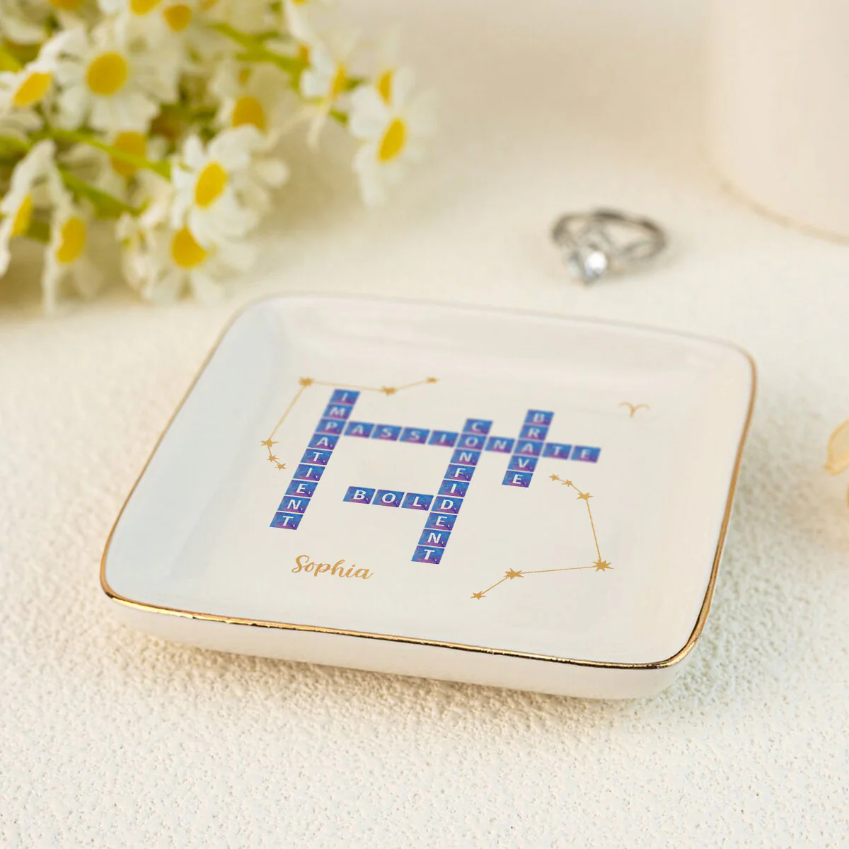 Zodiac Sign Crossword Astrological Personalized Jewelry Dish, Gifts For Friends, Daughter Birthday Gifts - Image 6
