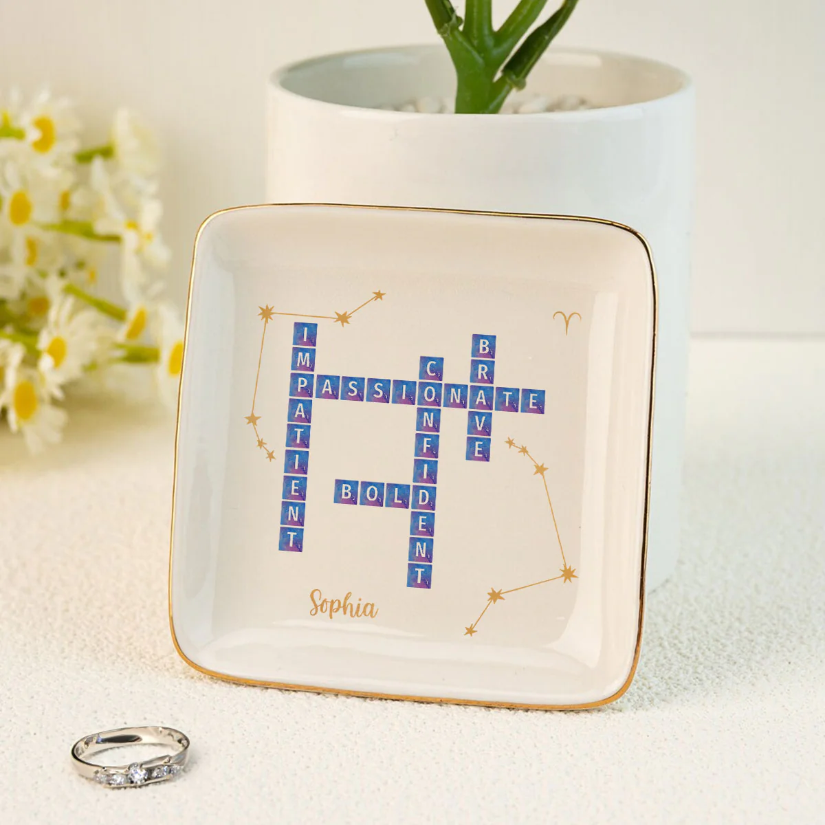 Zodiac Sign Crossword Astrological Personalized Jewelry Dish, Gifts For Friends, Daughter Birthday Gifts - Image 7