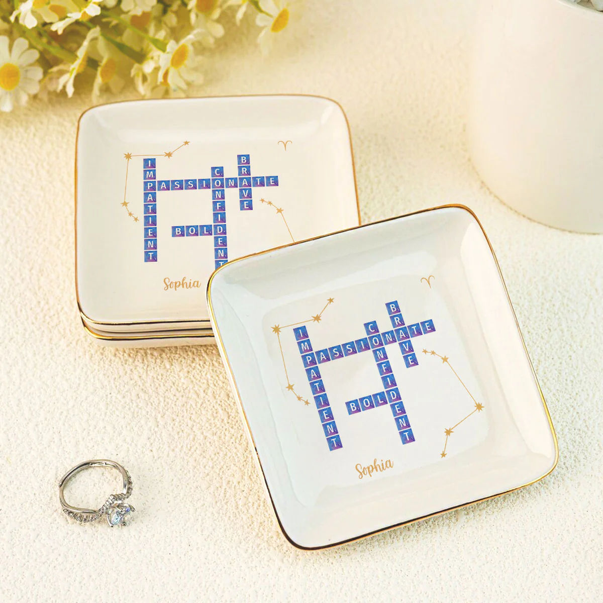 Zodiac Sign Crossword Astrological Personalized Jewelry Dish, Gifts For Friends, Daughter Birthday Gifts - Image 8