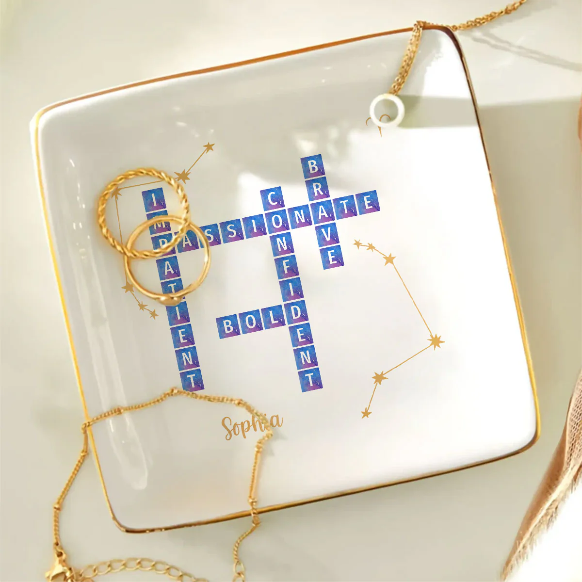 Zodiac Sign Crossword Astrological Personalized Jewelry Dish, Gifts For Friends, Daughter Birthday Gifts - Image 9