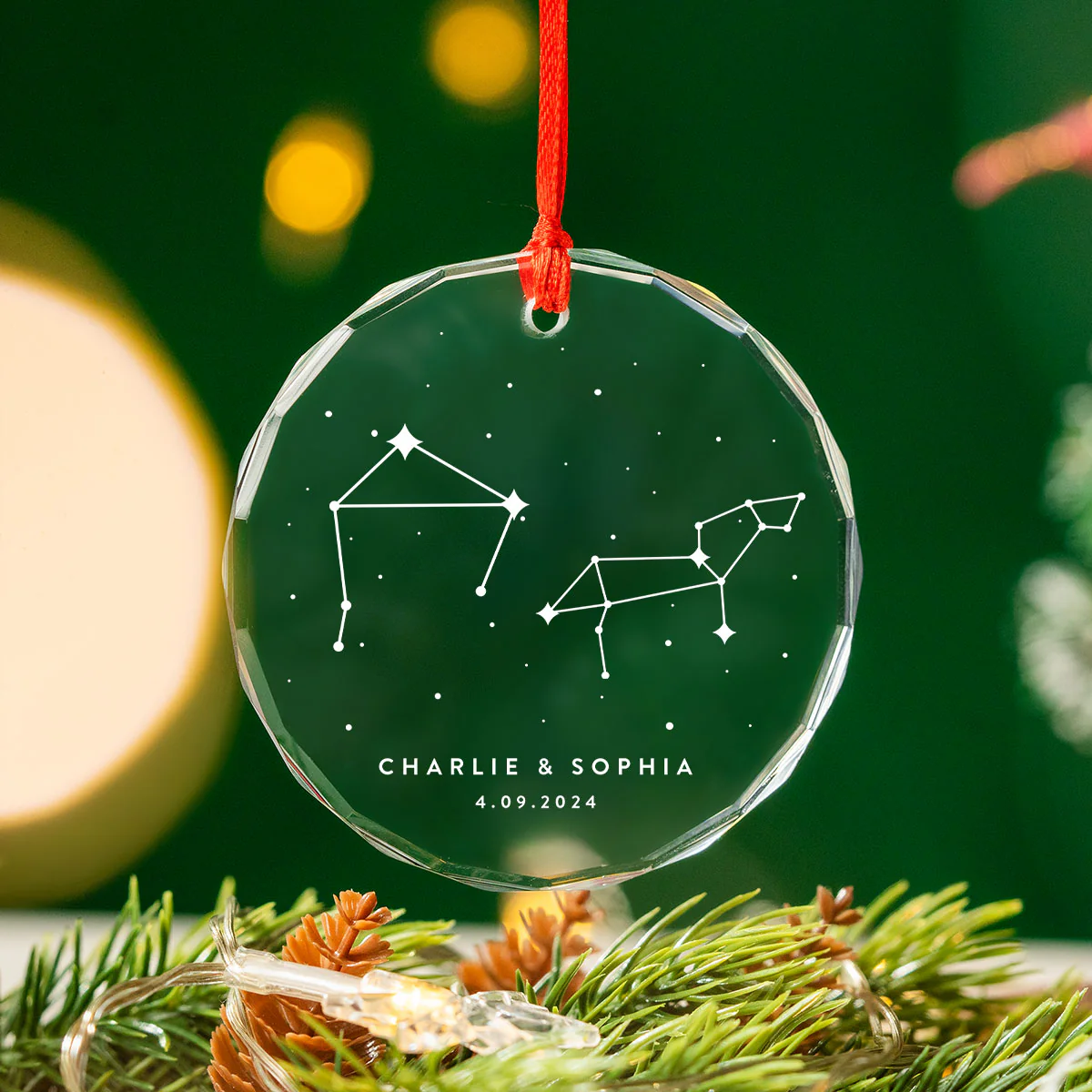Zodiac Sign Stars Couple Personalized Glass Ornament, Christmas Gift - Image 2